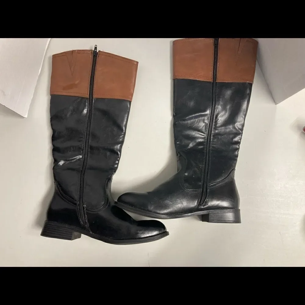IT’S OK, Women’s Riding Boots, Black &‎ Brown, Size, 9M, All Man Made Materials